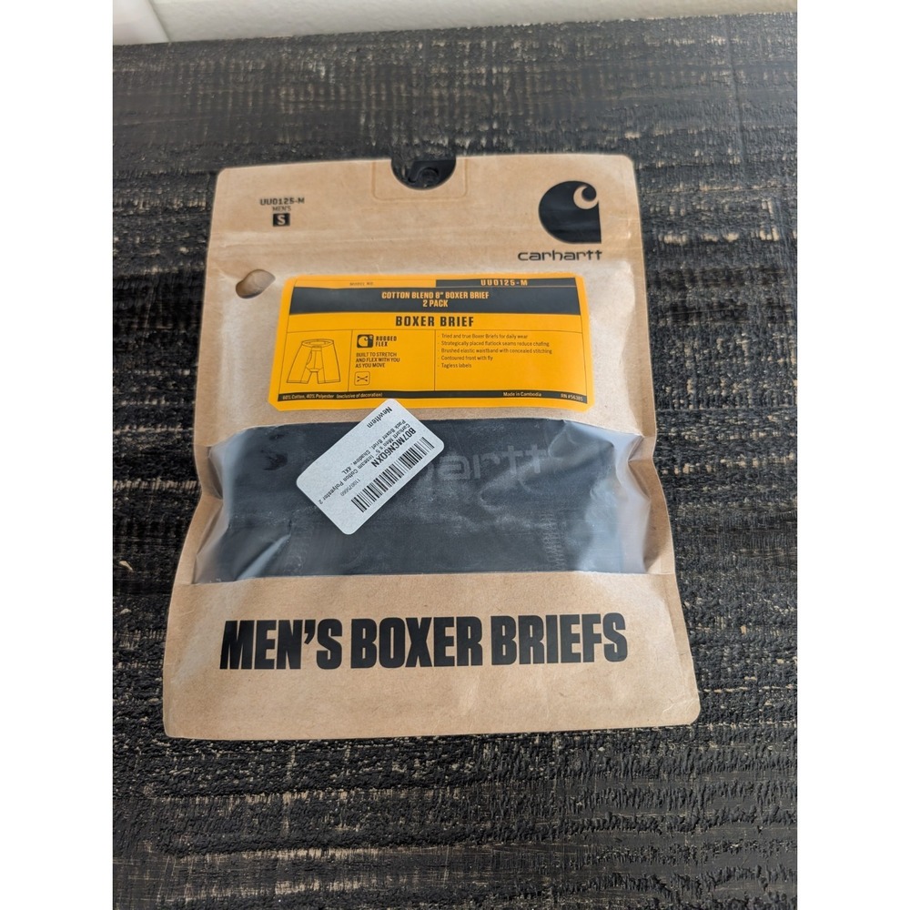 Carhartt Men's Cotton Blend 8" Boxer Brief 2-Pack Rugged Flex Regular Black - S